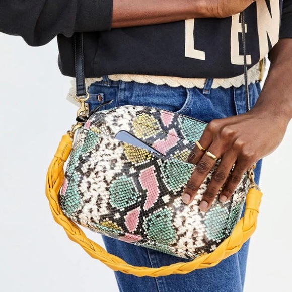 Clare V. Marisol Leather Front Pocket Pastel Painted Snake Bag - Picture 5 of 11